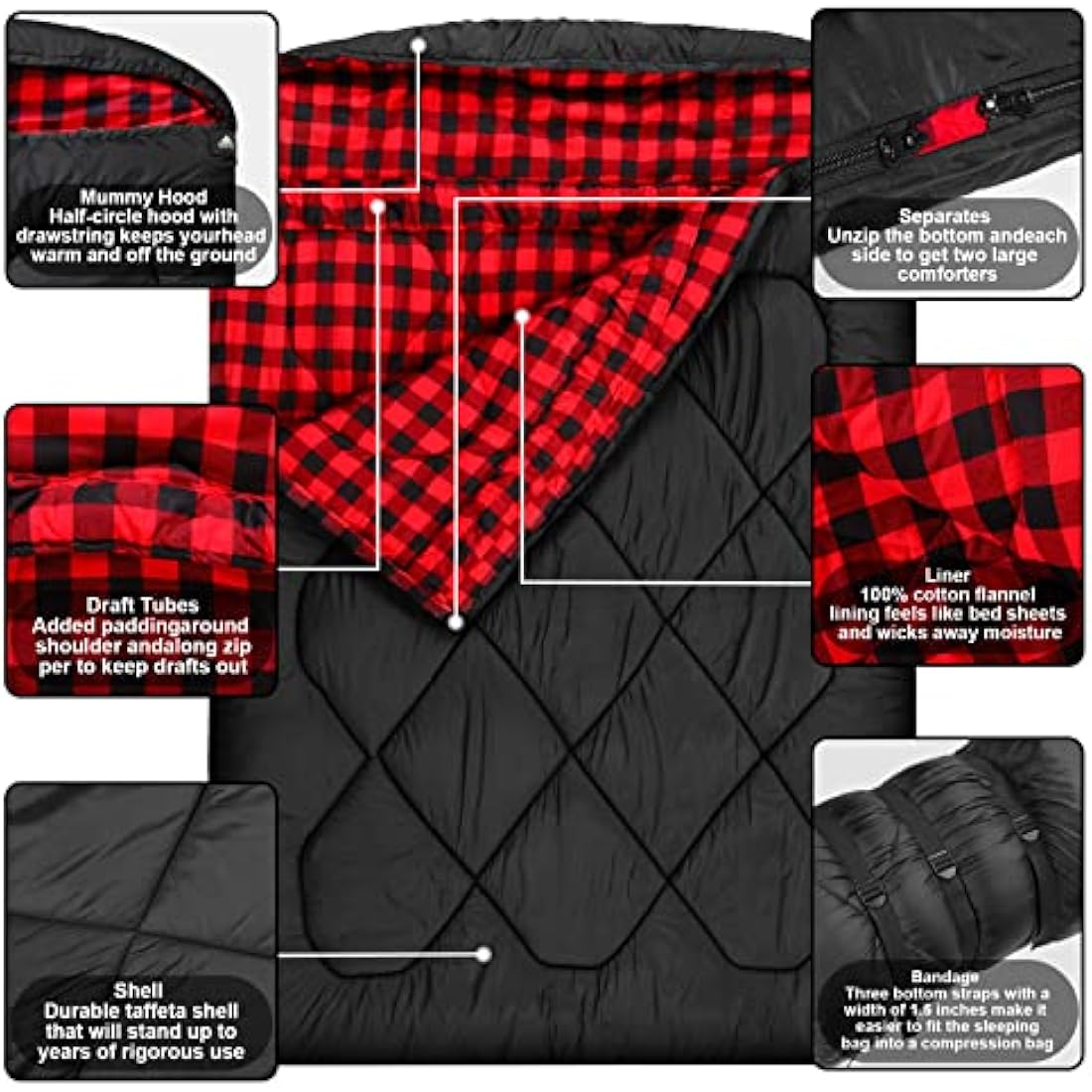 Double Sleeping Bag | 0 Degree Winter Queen Size Cotton Flannel
