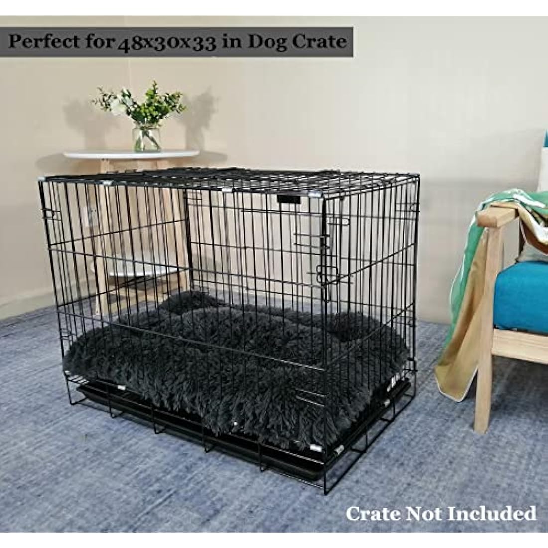 Coohom Deluxe Plush Dog Bed – Washable Anti-Slip Crate Mat, Black, XXL