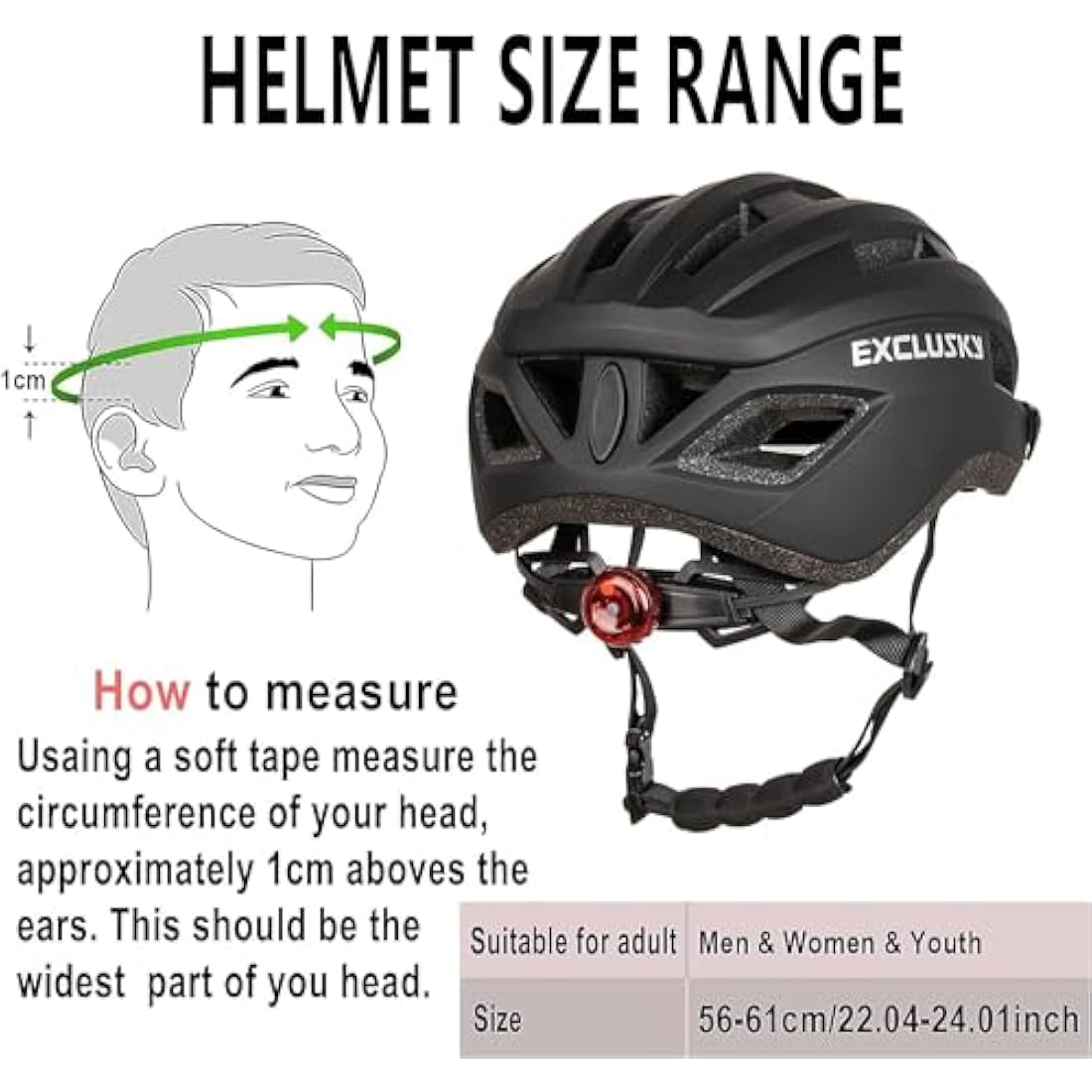 Exclusky Bike Helmet with LED Light – Breathable MTB & Road Cycle Helmet