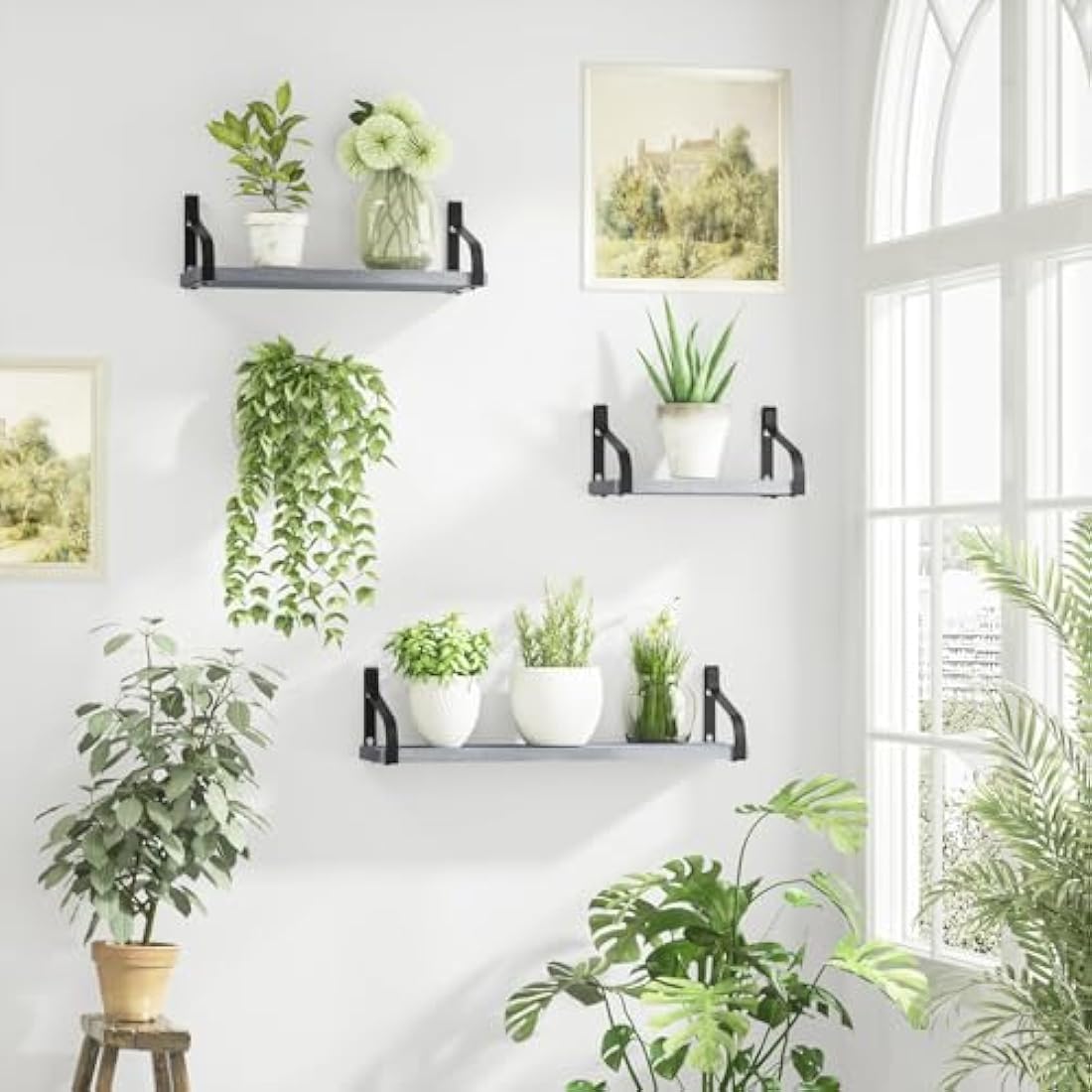 Love-KANKEI Rustic Floating Shelves – Set of 3 Wood Wall Shelves, Grey