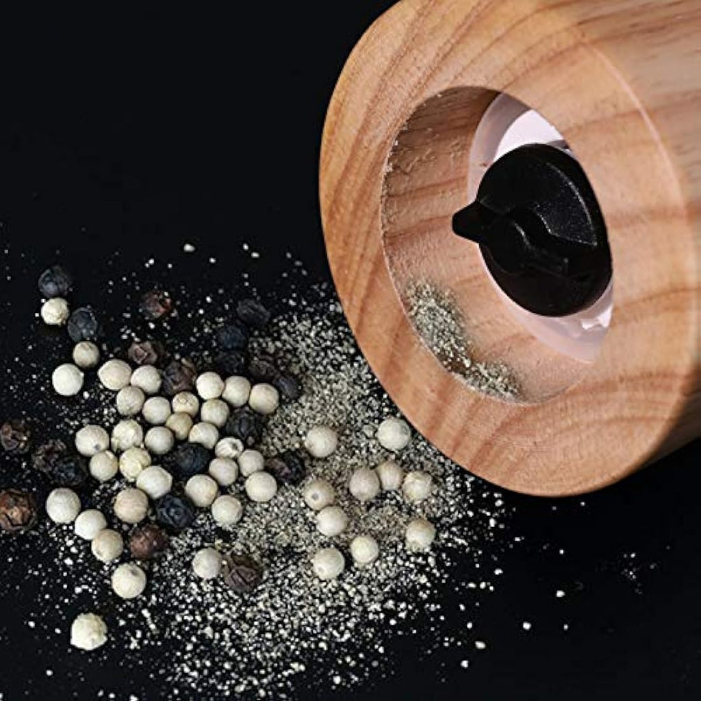 HAIPUSEN Wood and Ceramic Salt and Pepper Mill Set with Tray - 17.5cm