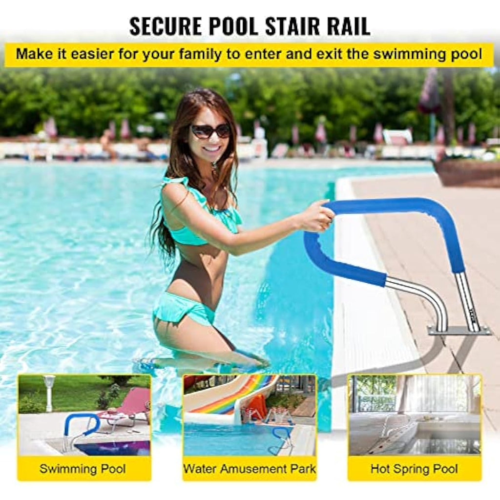 VEVOR Pool Handrail – 304 Stainless Steel Rail with Blue Grip Cover
