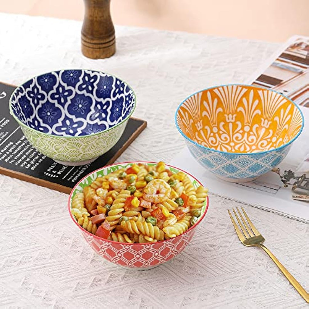 AHX Ceramic Cereal Bowls Set of 6 – 23oz Colorful Geometric Soup Bowls