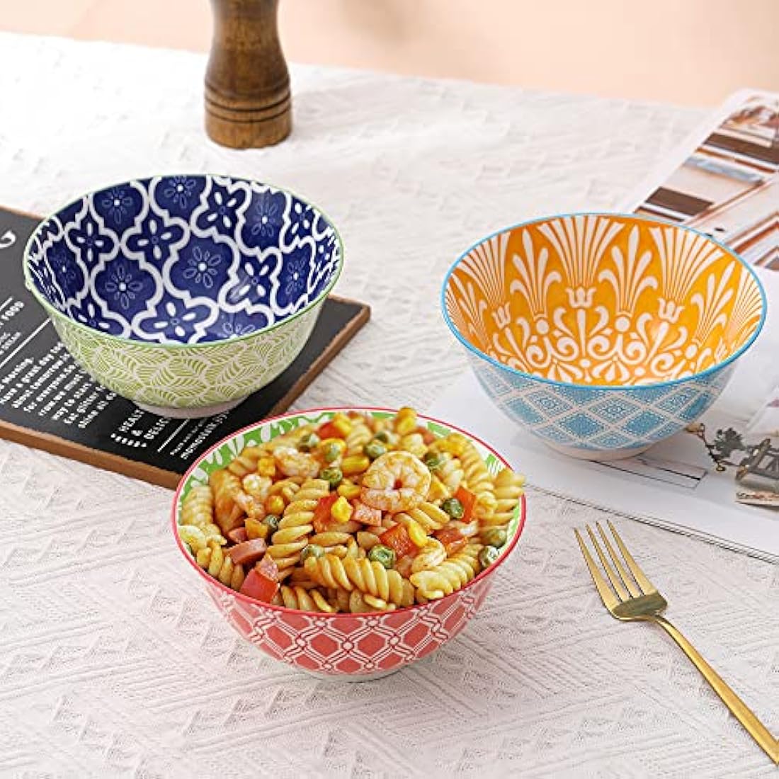 AHX Ceramic Cereal Bowls Set of 6 – 23oz Colorful Geometric Soup Bowls