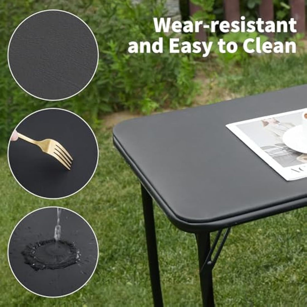 Folding Desk and Chair Set | Portable Black Steel Table