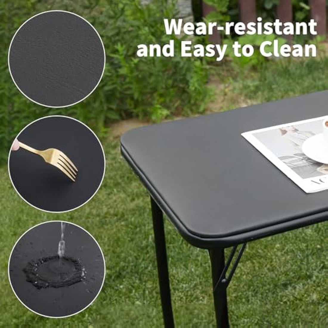 Folding Desk and Chair Set | Portable Black Steel Table