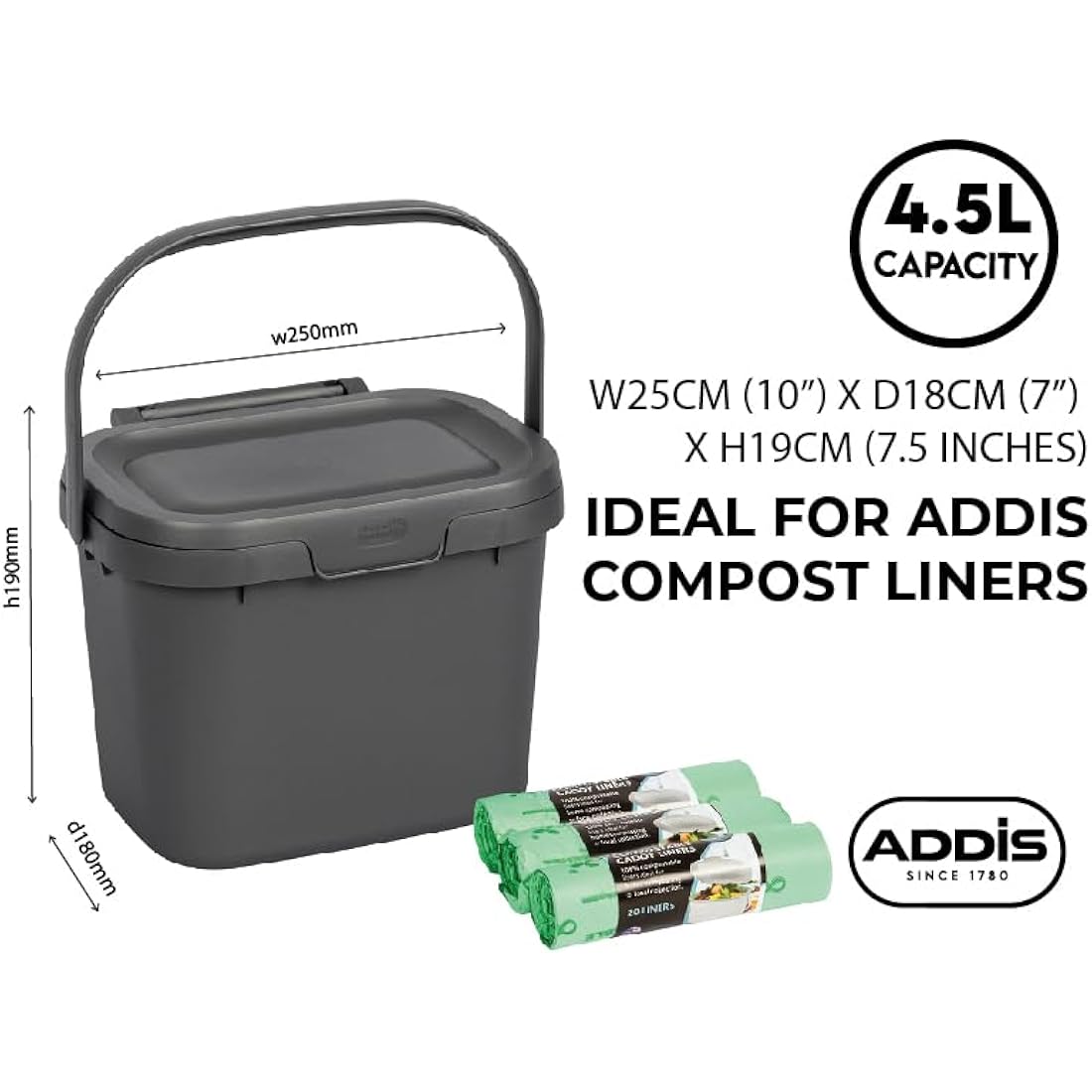 Addis 4.5L Kitchen Food Waste Compost Caddy – Recycled Plastic Eco Blue