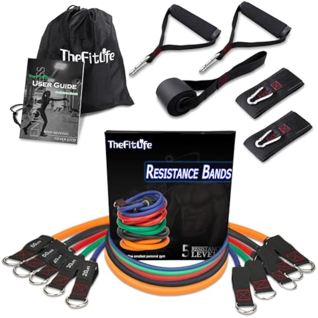 TheFitLife Resistance Bands Set - 200lbs Stackable Workout Tubes