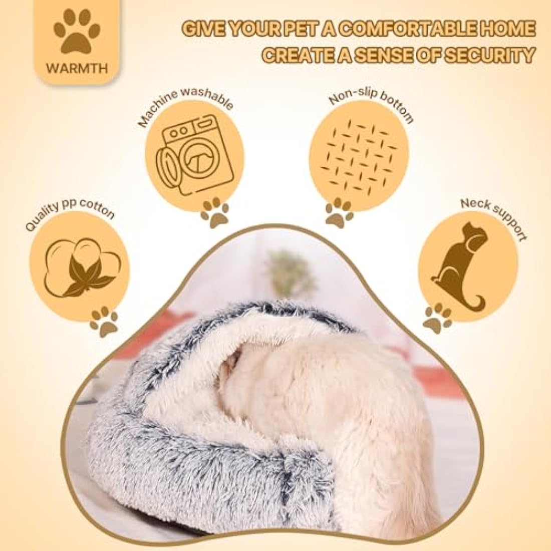 Calming Dog Bed – Fluffy Anti-Anxiety Plush Cave, Grey