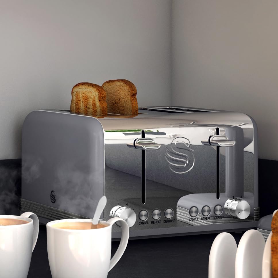 Swan Retro 4-Slice Toaster – 1600W with 6 Browning Levels, Grey