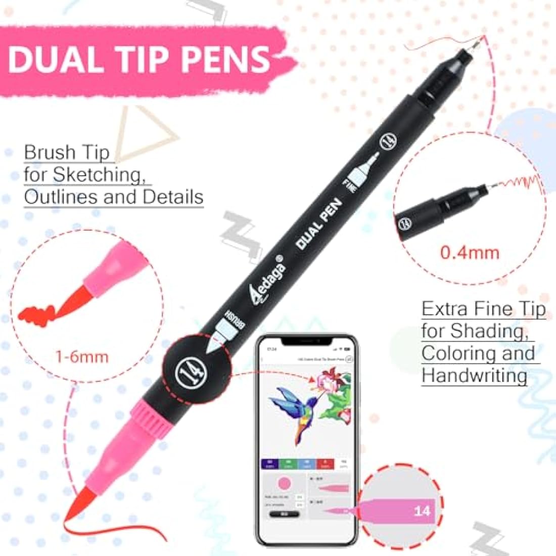 AEDAGA 100 Dual Tip Colouring Pens | Brush Art Markers for Calligraphy