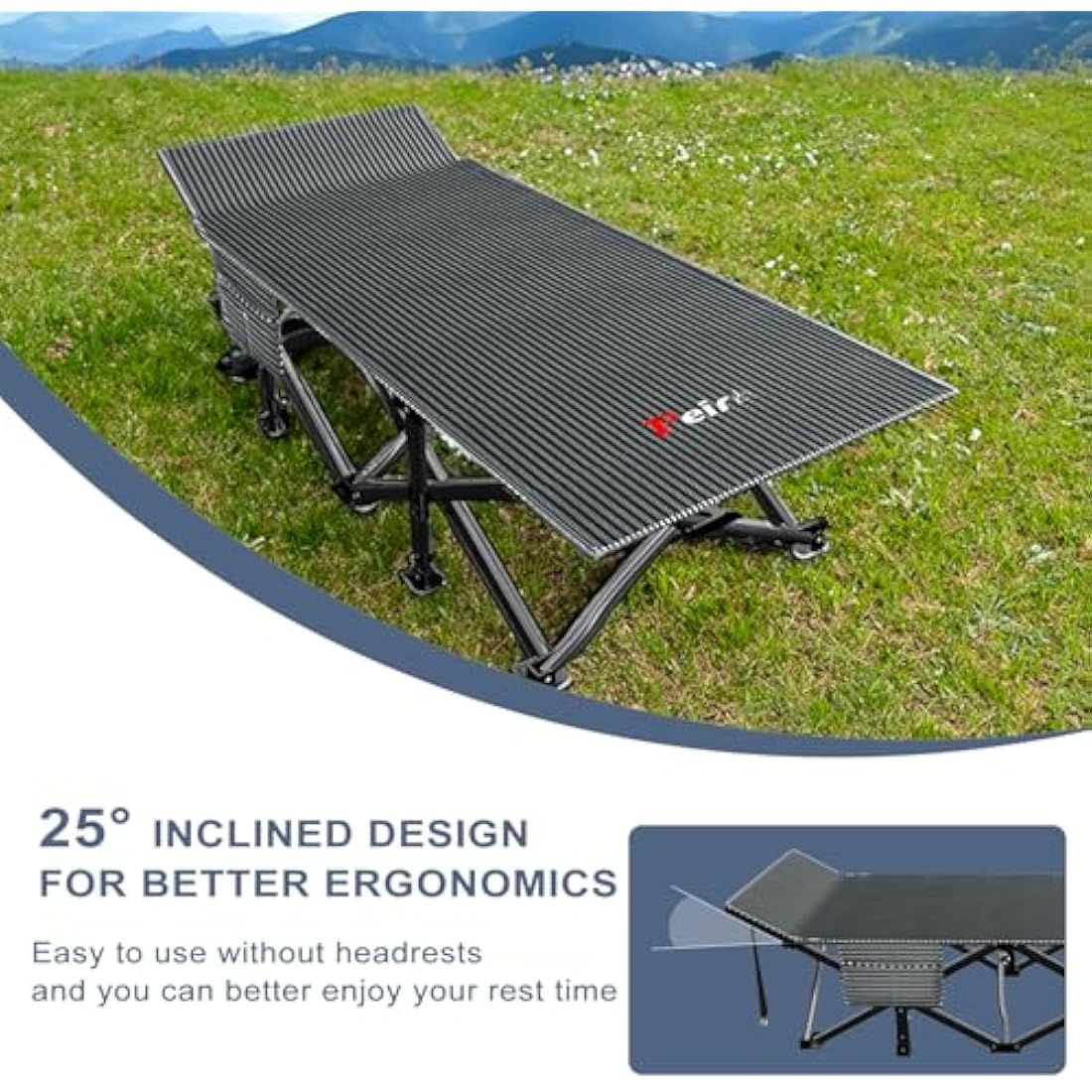 Peirhw Folding Camping Bed with Mattress | Heavy-Duty 200kg Guest Cot