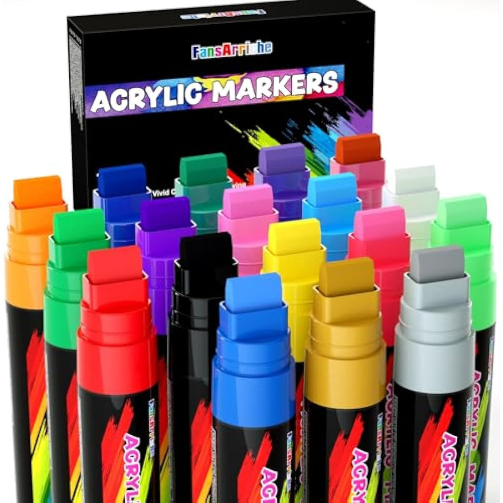 FansArriche 15mm Jumbo Acrylic Paint Markers – 18 Colors Waterproof Pens