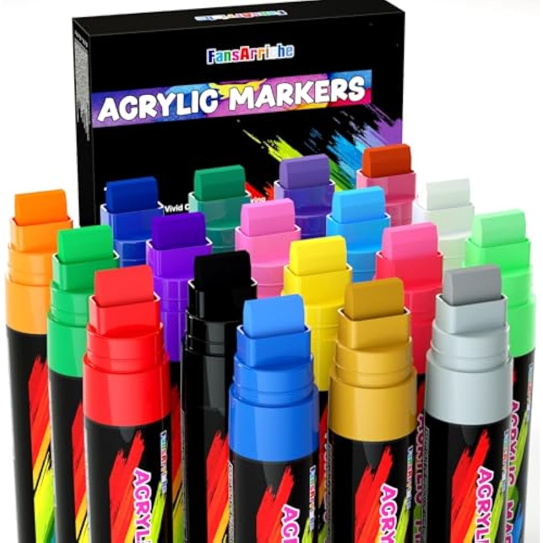 FansArriche 15mm Jumbo Acrylic Paint Markers – 18 Colors Waterproof Pens