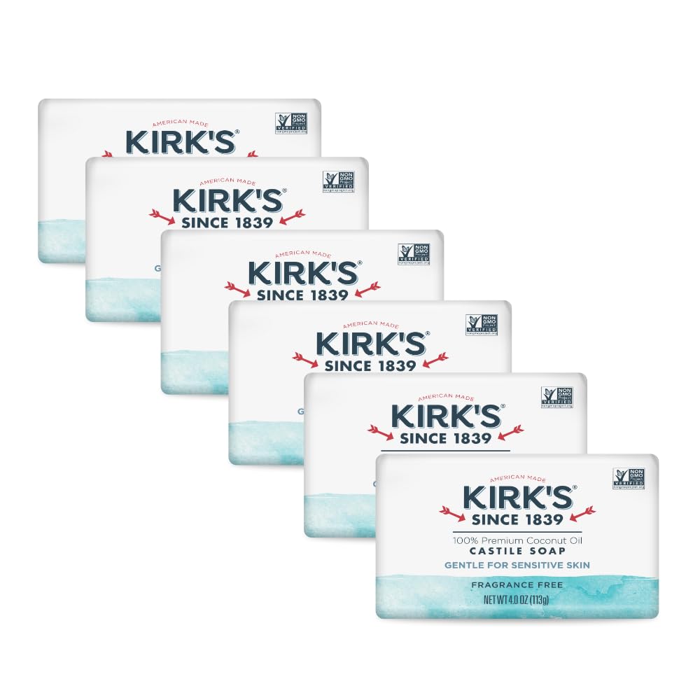 Kirk's Castile Fragrance Free Coconut Bar Soap - 4 oz (6 Pack)
