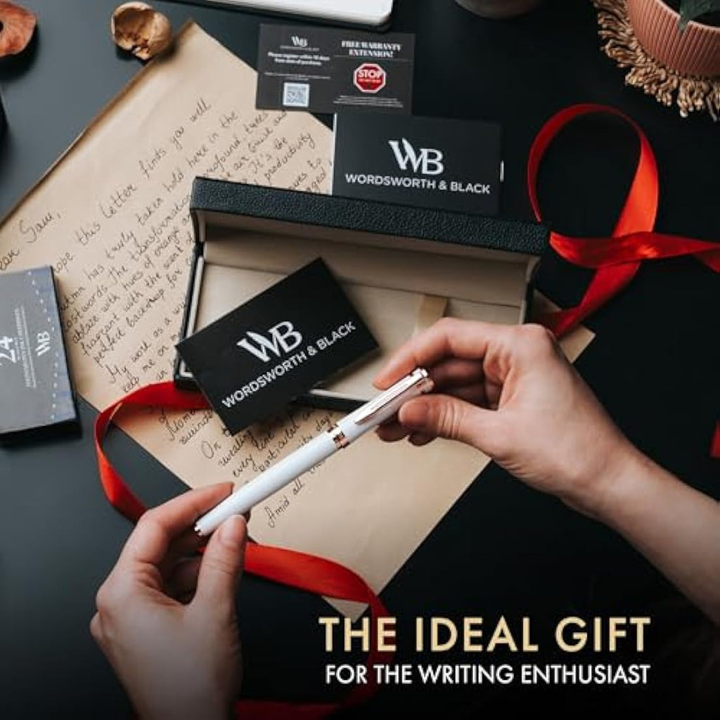 Wordsworth & Black Fountain Pen Set - 18K Gilded Nib - White Rose Gold