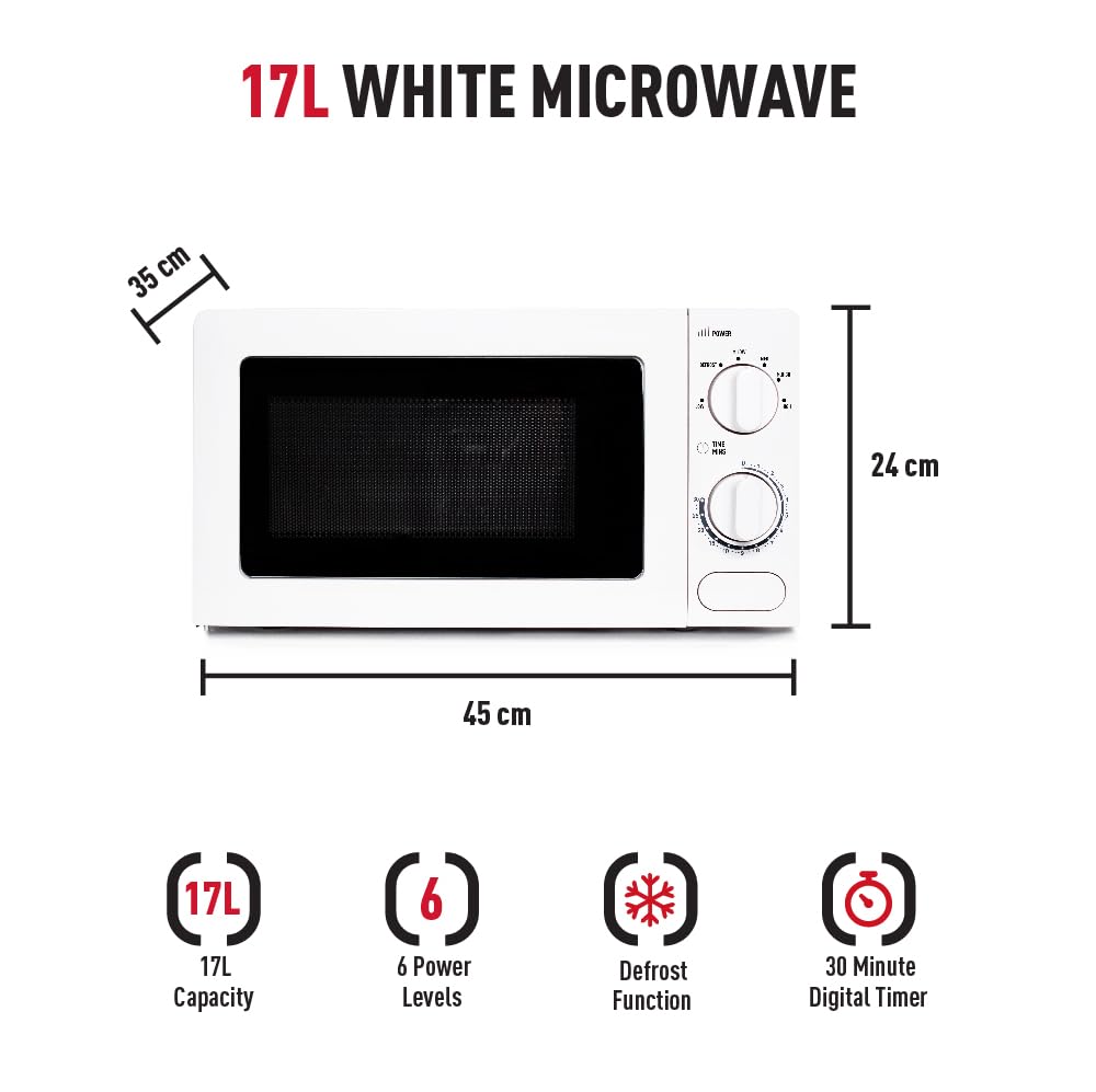 Haden 17L Compact Microwave Oven | 700W Countertop Cooker - White