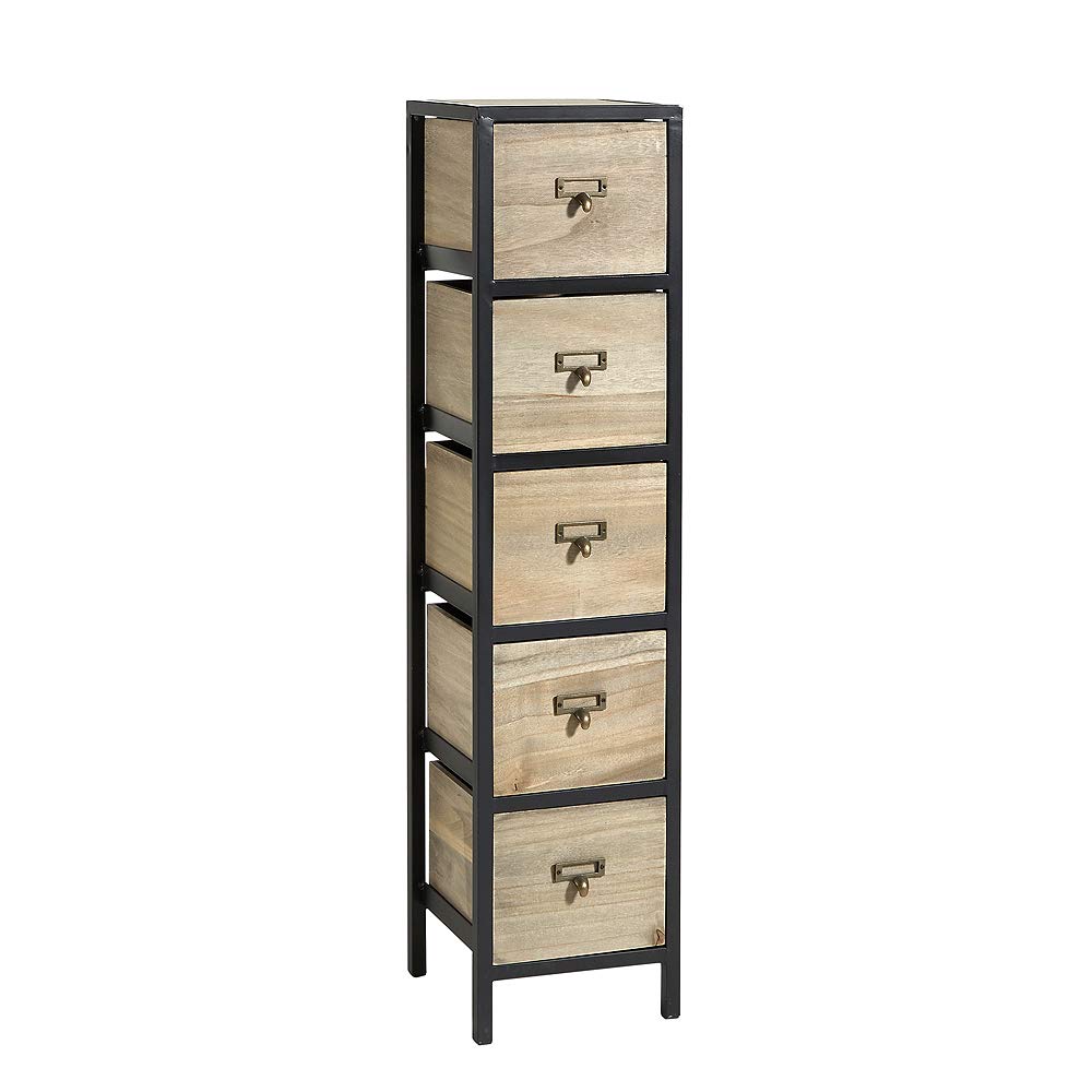 Jolof Store 5 Drawer Solid Wood Chest – Industrial Metal Office Organiser