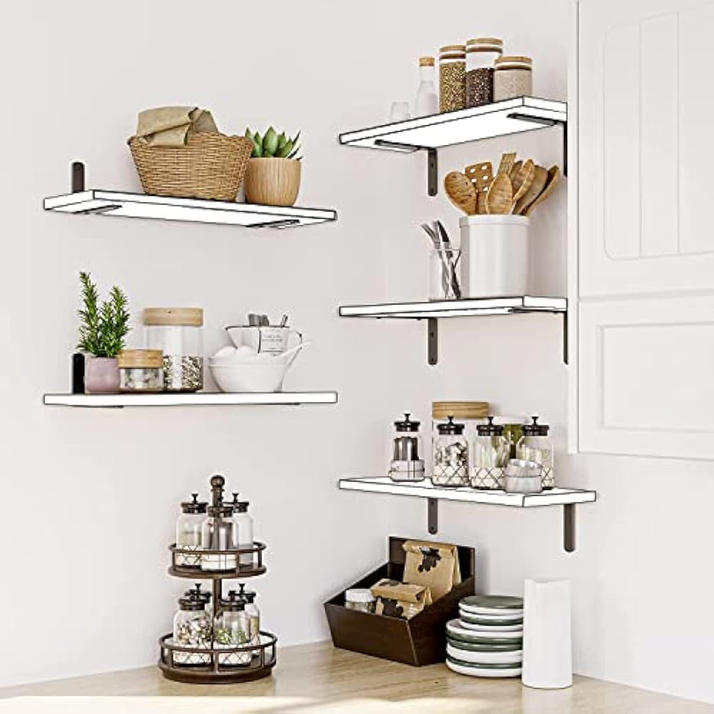 Mardili Rustic White Floating Shelves – Set of 5 Wood Wall Mounted Shelves