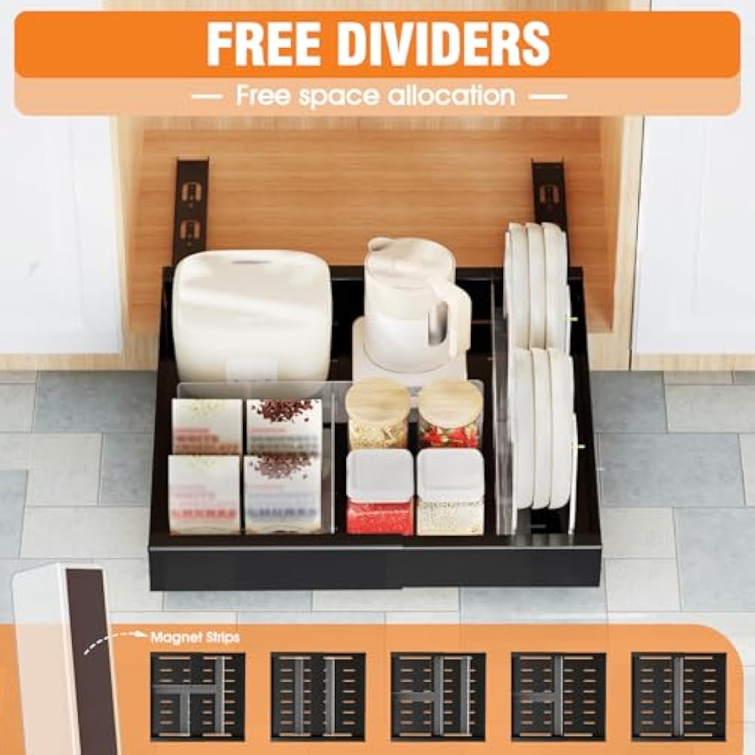 Ronlap Expandable Pull Out Cabinet Organizer – No-Drill Sliding Drawer