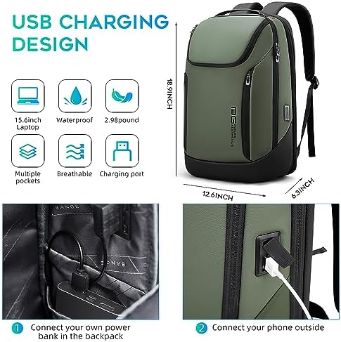 BANGE Business Smart Laptop Backpack | Waterproof 15.6 Inch with USB Port
