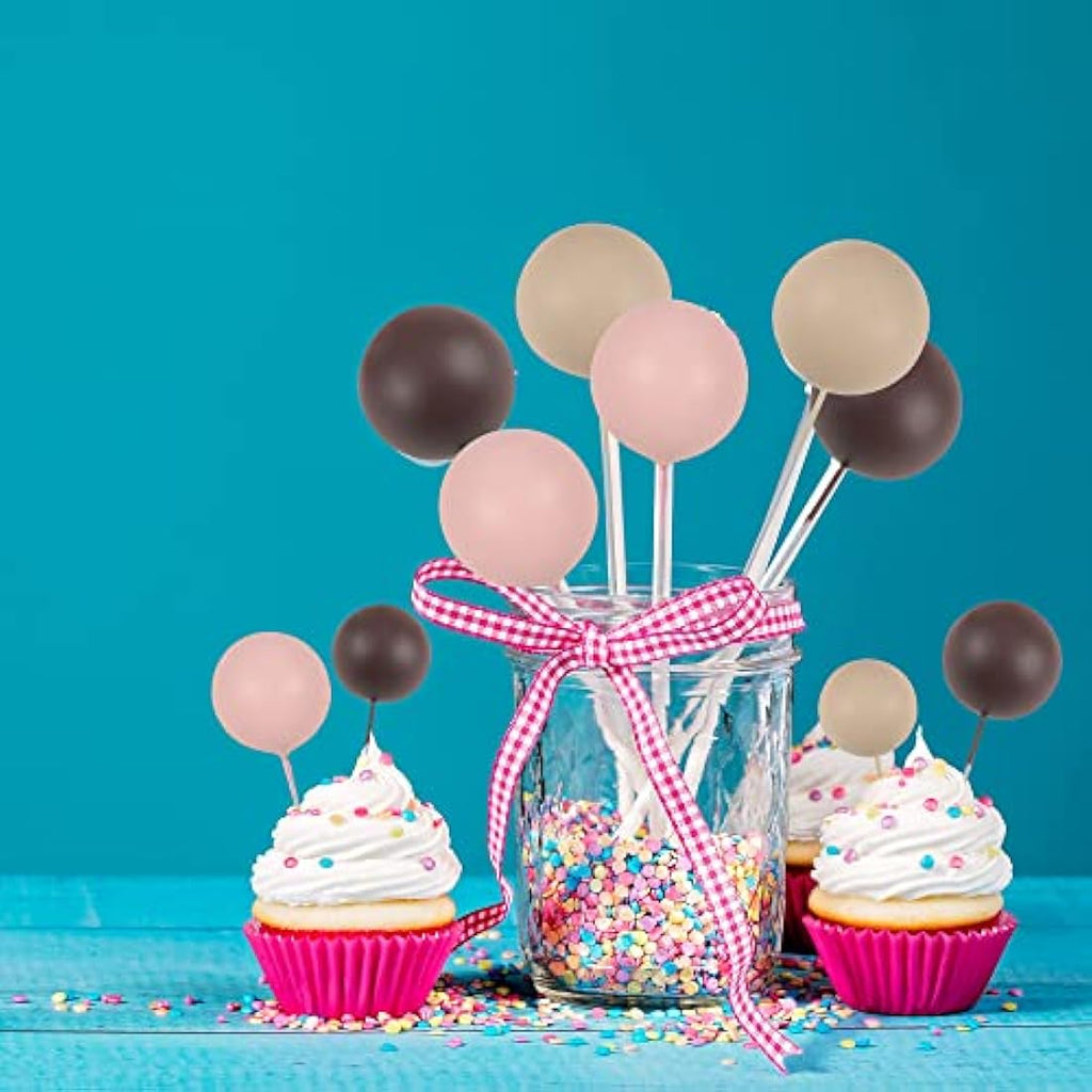 Gyufise 30Pcs Brown Foam Ball Cake Toppers – Mini Balloon Party Decor
