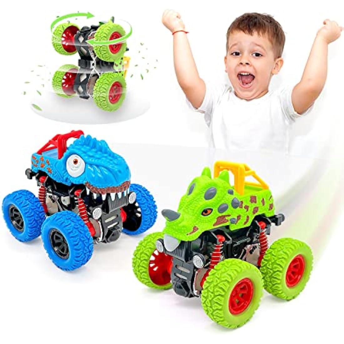 AESTEMON Dinosaur Monster Truck Pull Back Toy Cars for Boys, 2-Pack