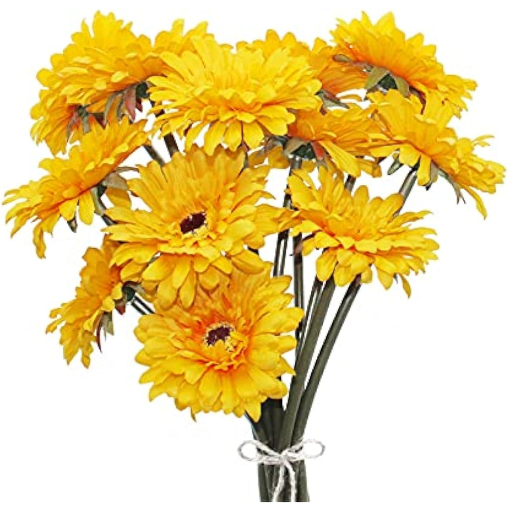 12PCS Artificial Gerbera Silk Flower Bouquet for Home Decor – Yellow