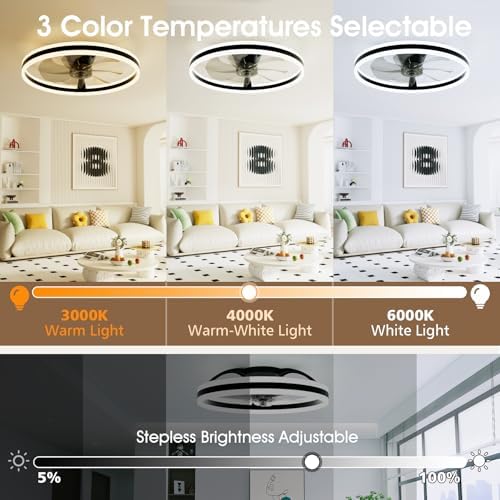 NIORSUN 60cm Smart LED Ceiling Fan with Remote | 6-Speed Dimmable Black