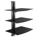Suptek 3-Tier Floating Wall Shelf | Tempered Glass Media Console - Black