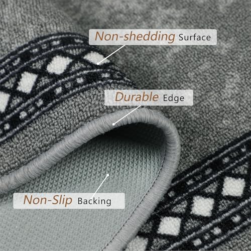 Homcomodar Hallway Runner Rug - 65x240cm Non-Slip Washable Grey Carpet