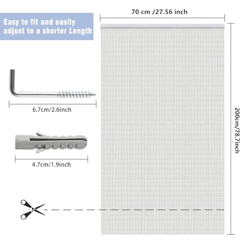 VerRich Aluminium Chain Door Fly Screen | 70x200cm Silver Insect Curtain