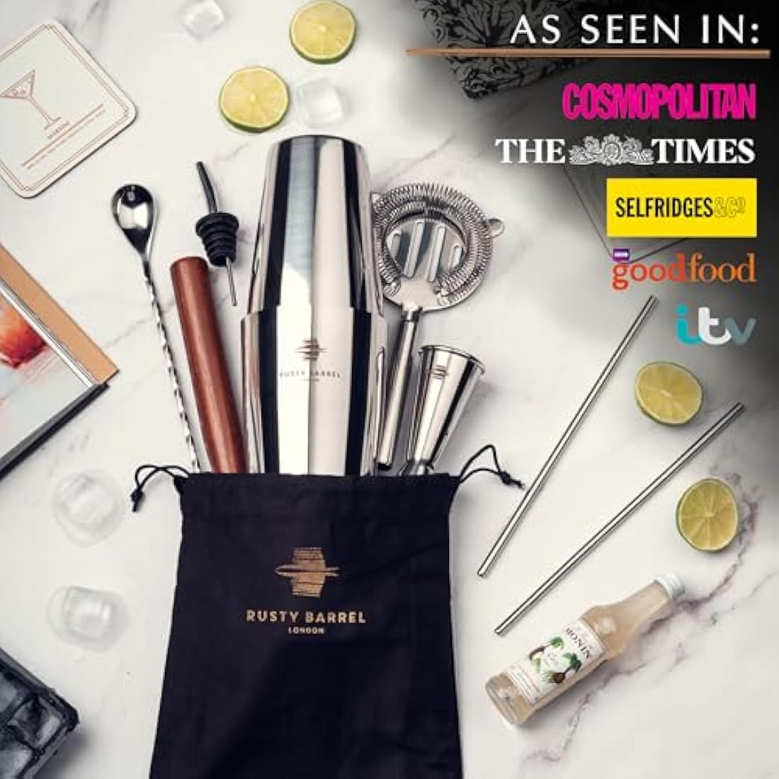 Rusty Barrel Bloomsbury Cocktail Making Kit – 8-Piece Stainless Steel Set