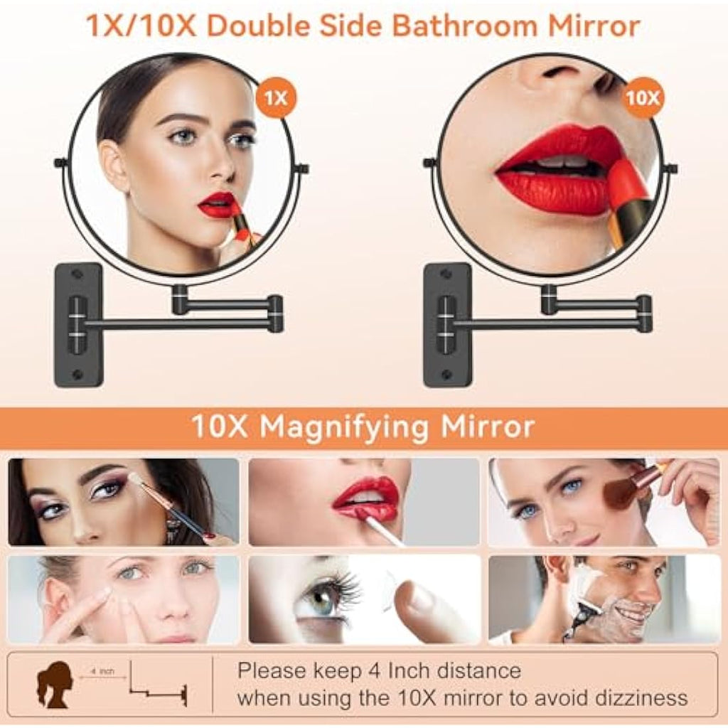 AumVum 8" Wall Mounted Makeup Mirror | 1X/10X Magnifying Matte Black