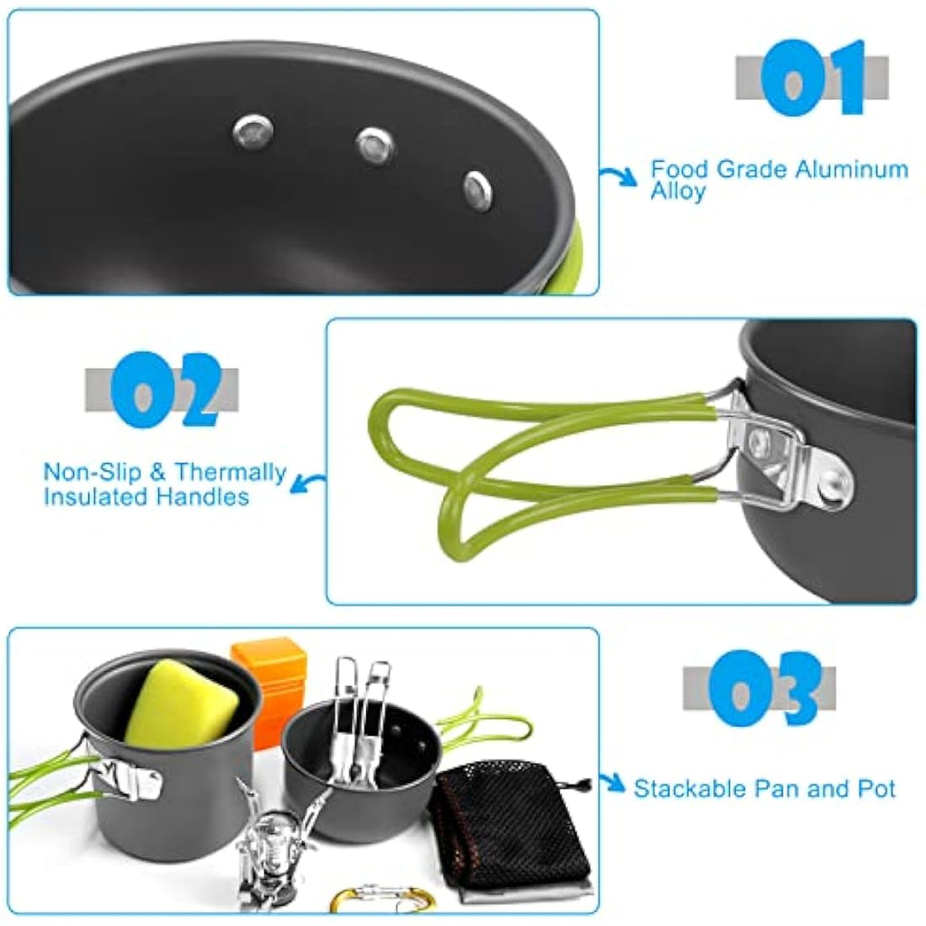 AUTOPkio 9-Piece Camping Cookware Set with Stove | Non-Stick Aluminum
