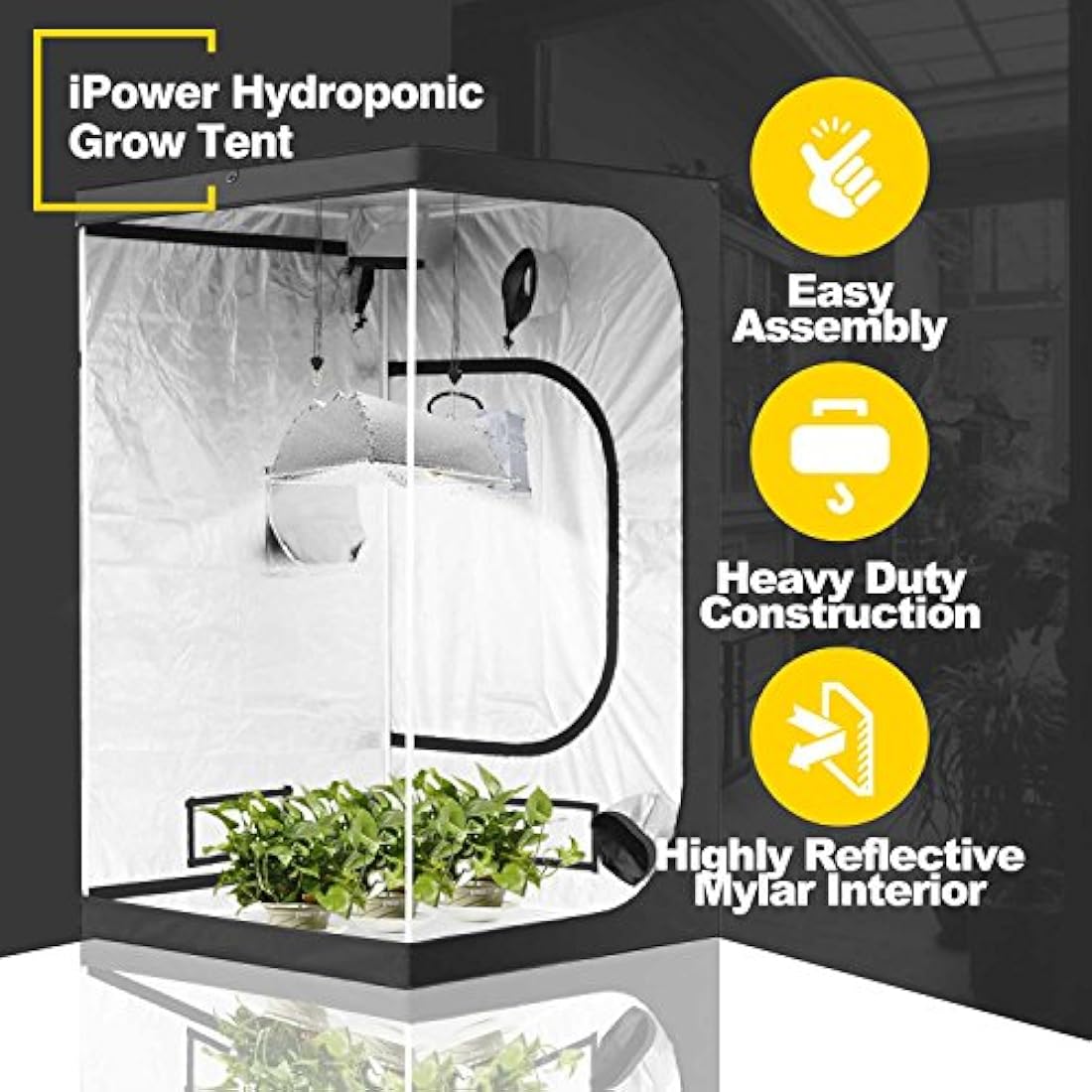 iPower Mylar Hydroponic Grow Tent | 48x48x80-Inch Reflective Indoor Tent