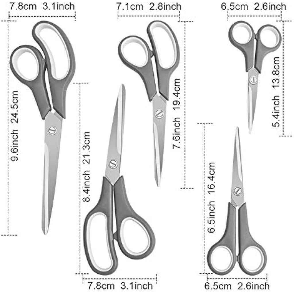 KUONIIY Multi-Purpose Stainless Steel Scissors Set, 5-Pack –