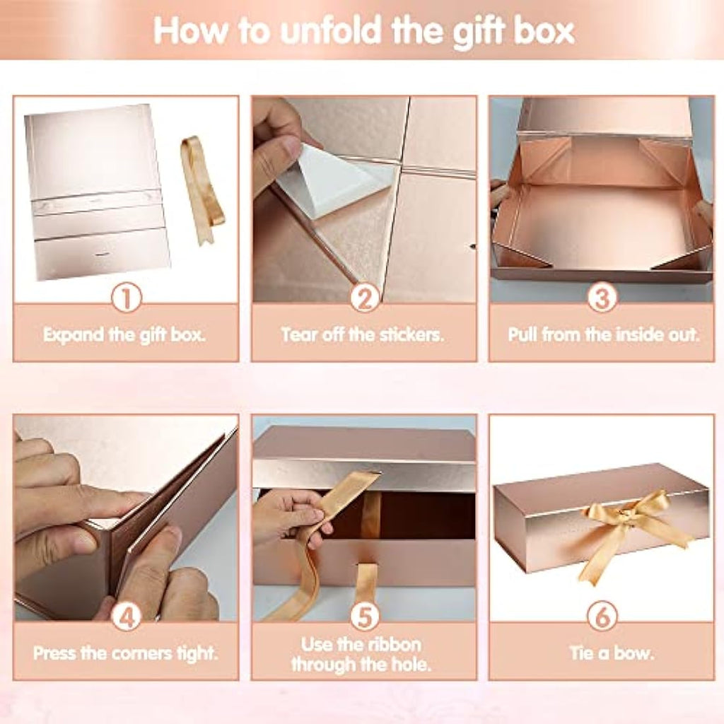 Rose Gold Magnetic Gift Box Set with Ribbon - 32x22x10cm
