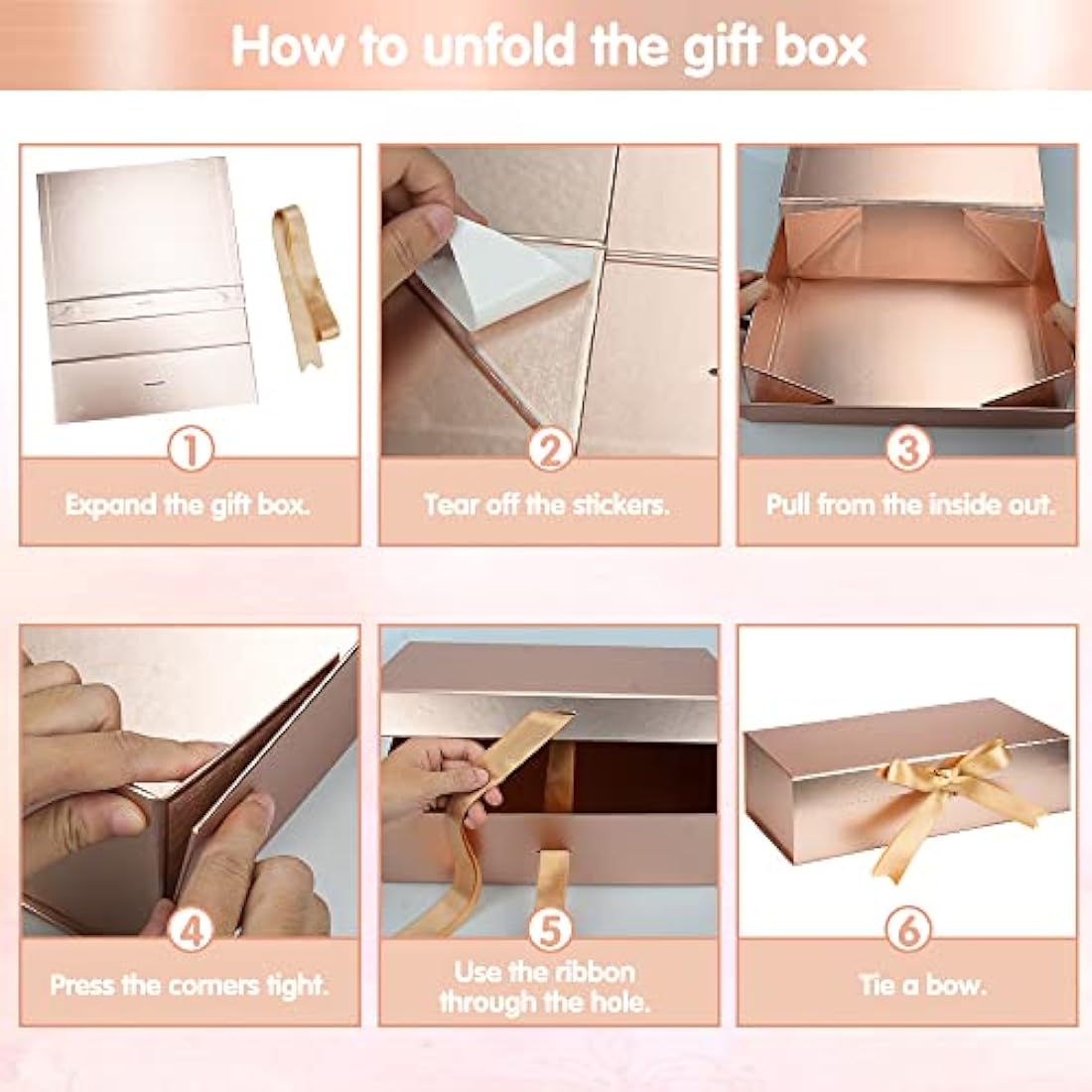 Rose Gold Magnetic Gift Box Set with Ribbon - 32x22x10cm