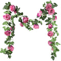FiveSeasonStuff 2-Pack Fuchsia Silk Rose Garlands – 14.4ft Artificial Vines
