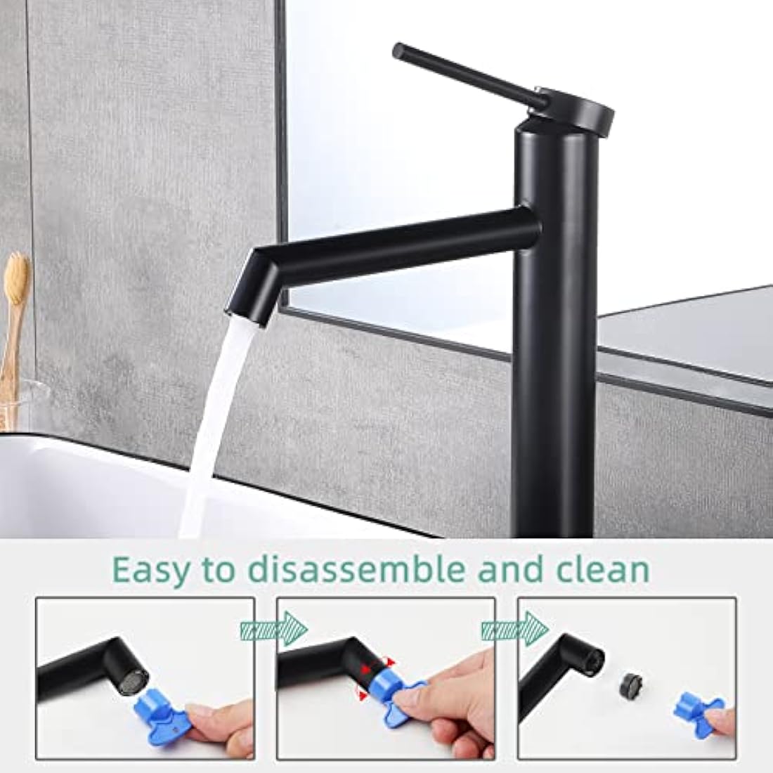 SHANFO Matte Black Tall Basin Tap – Stainless Steel Bathroom Faucet