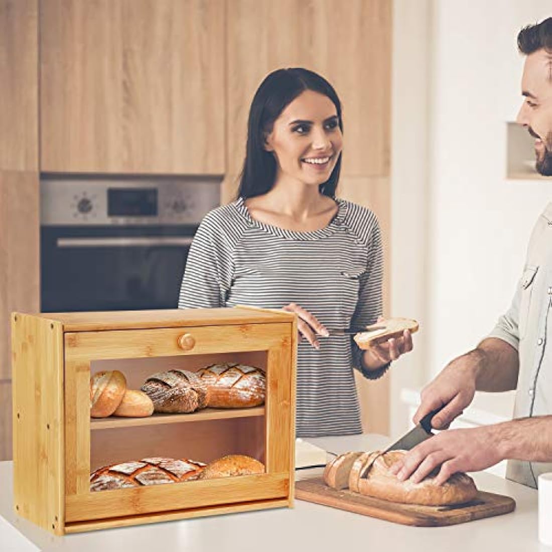 Jolof Store Bamboo Bread Box – Double Layer Large Capacity Bread Bin