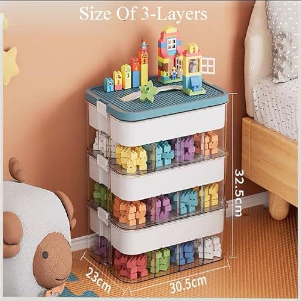 MueJah 3-Tier Stackable Lego Storage Organizer – Green Plastic Toy Bin