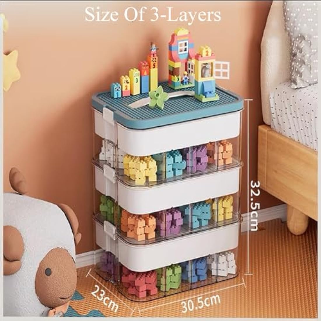 MueJah 3-Tier Stackable Lego Storage Organizer – Green Plastic Toy Bin
