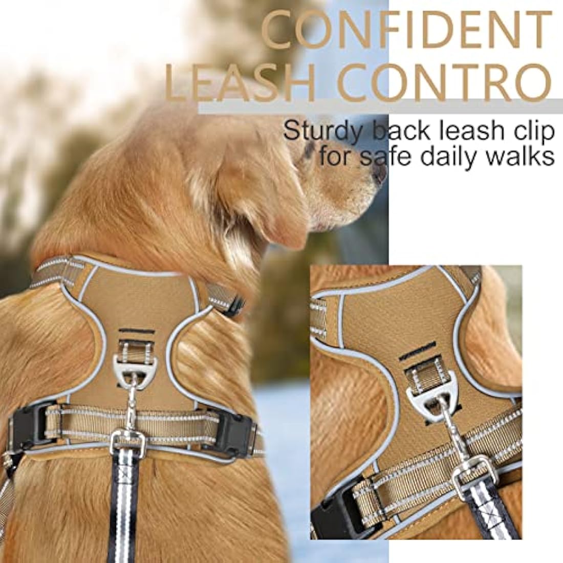 HEELE No Pull Dog Harness – Reflective Padded Vest with Neck Clip, Bronze