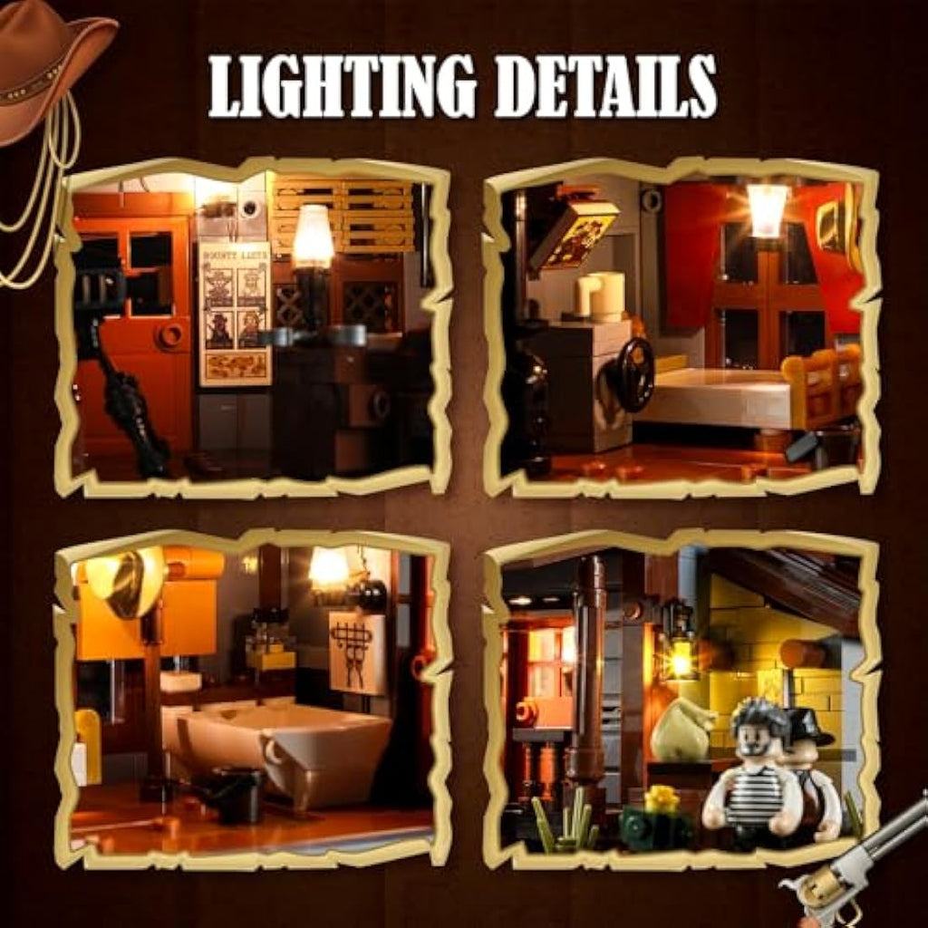 FUNWHOLE Old West Sheriff’s Office LED Building Set - 1240 Pcs Modular