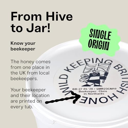 Black Bee Honey – Pure British Soft Set Raw Spring Honey, 1kg Tub
