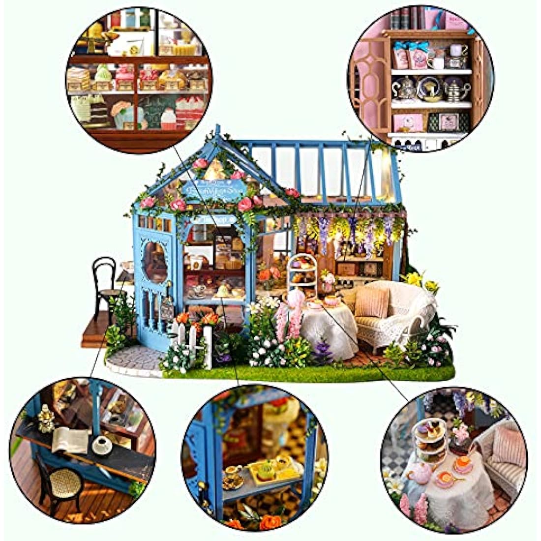 Cuteroom DIY Miniature Dollhouse Kit | Rose Garden Wooden Tea House