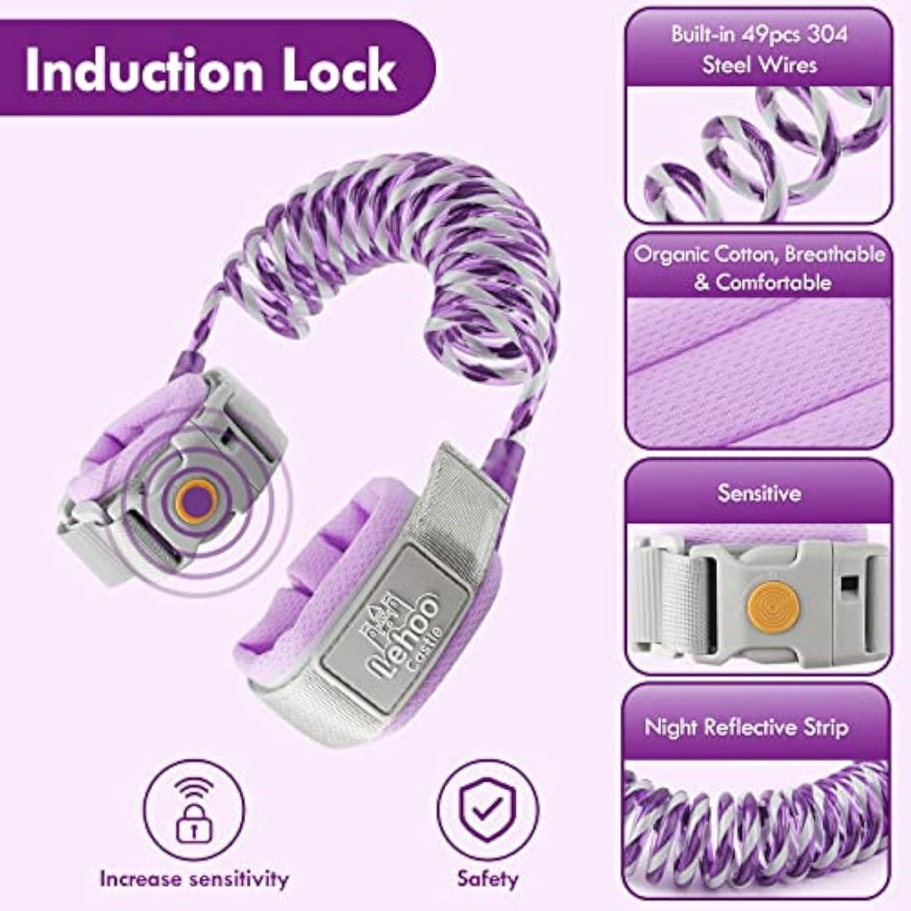 Lehoo Castle Toddler Reins | Anti Lost Wrist Link with Safety Lock - Purple