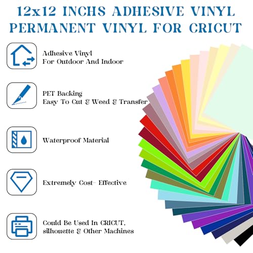 Vinyl Frog Permanent Adhesive Vinyl Bundle - 70 Pack 12x12 Sheets